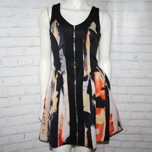 🧡🖤 Mossimo Zip-Front Mini Dress · Black & Orange · Size XS